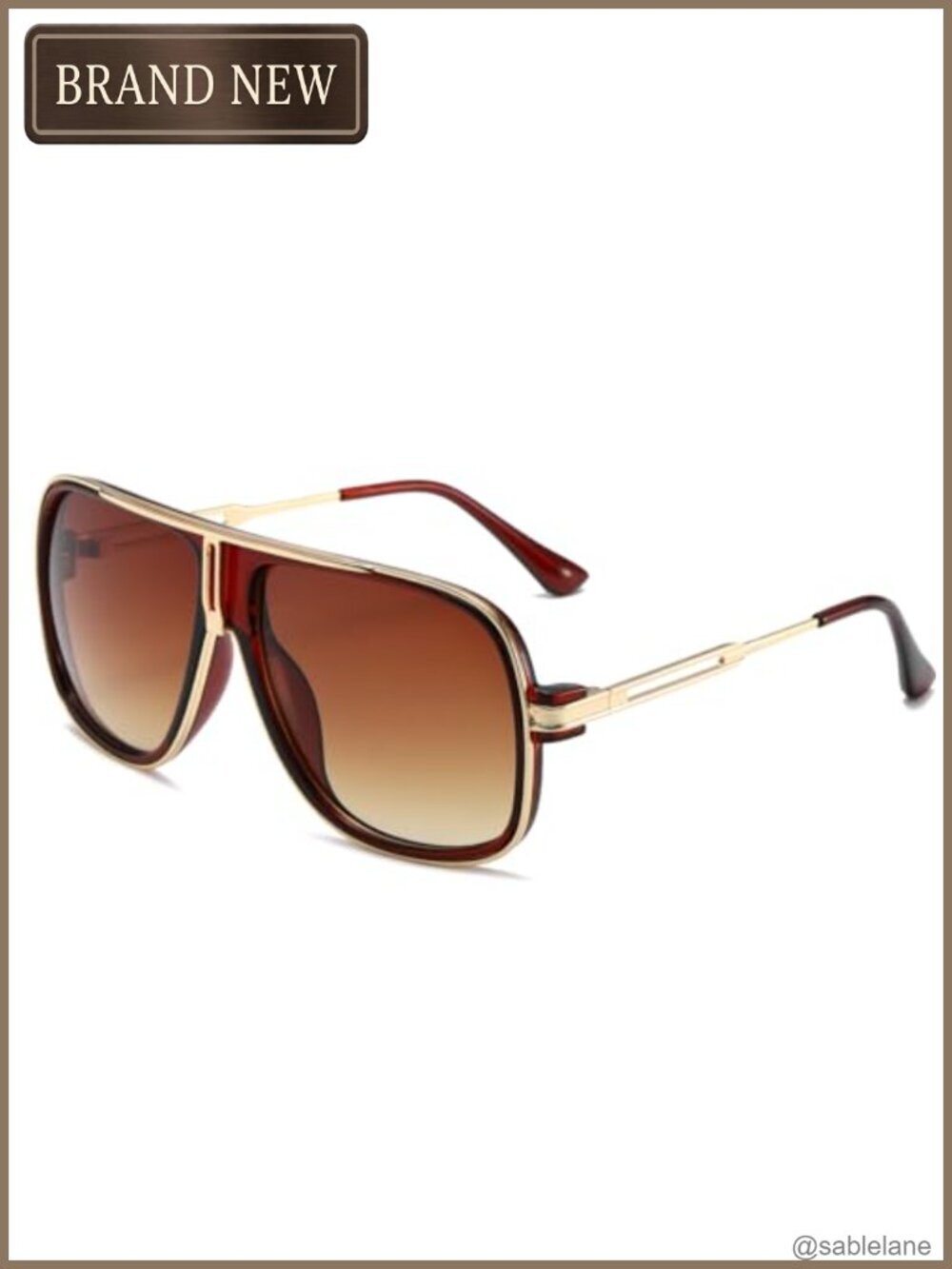 Vintage Oversized Metal Frame Sunglasses UV400 Protection Retro Square Pilot Men